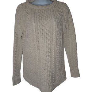 LL Bean Signature Tunic Fisherman Sweater XS‎ Cream Cable Knit Side Zip Crewneck